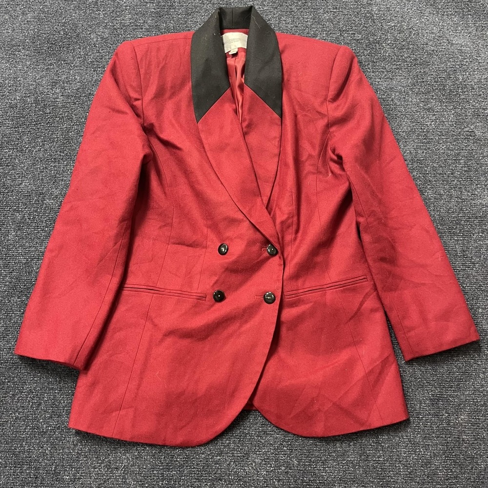 Vintage 90s Amanda Smith Blazer Jacket Womens 6P Red Wool Tuxedo Shawl Collar
